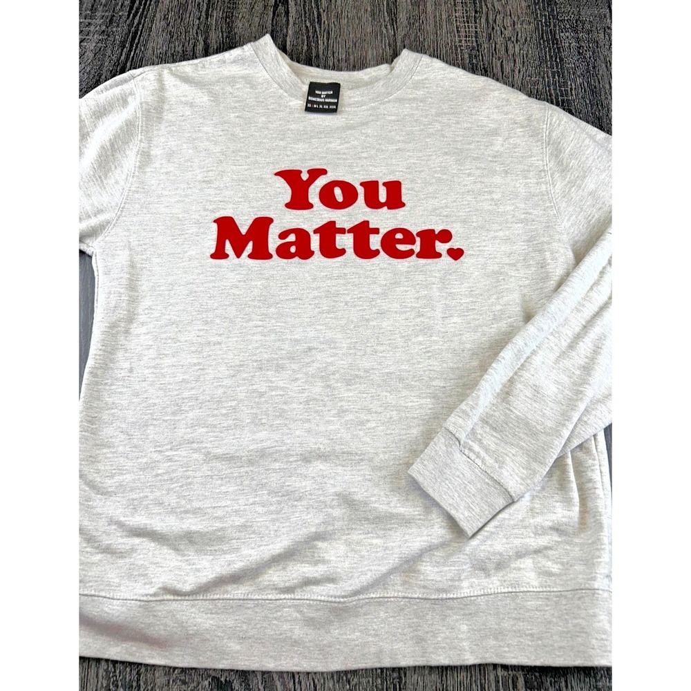You Matter by Demetrius Harmon Heather Gray Red Graphic Crewneck Sweatshirt S